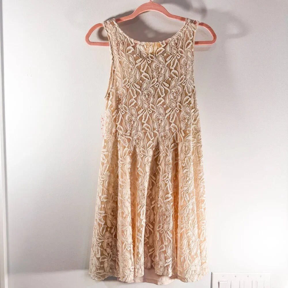 NWT Free People Miles‎ of Lace Mini Tank Dress in Ivory/Alabaster Women's Size S